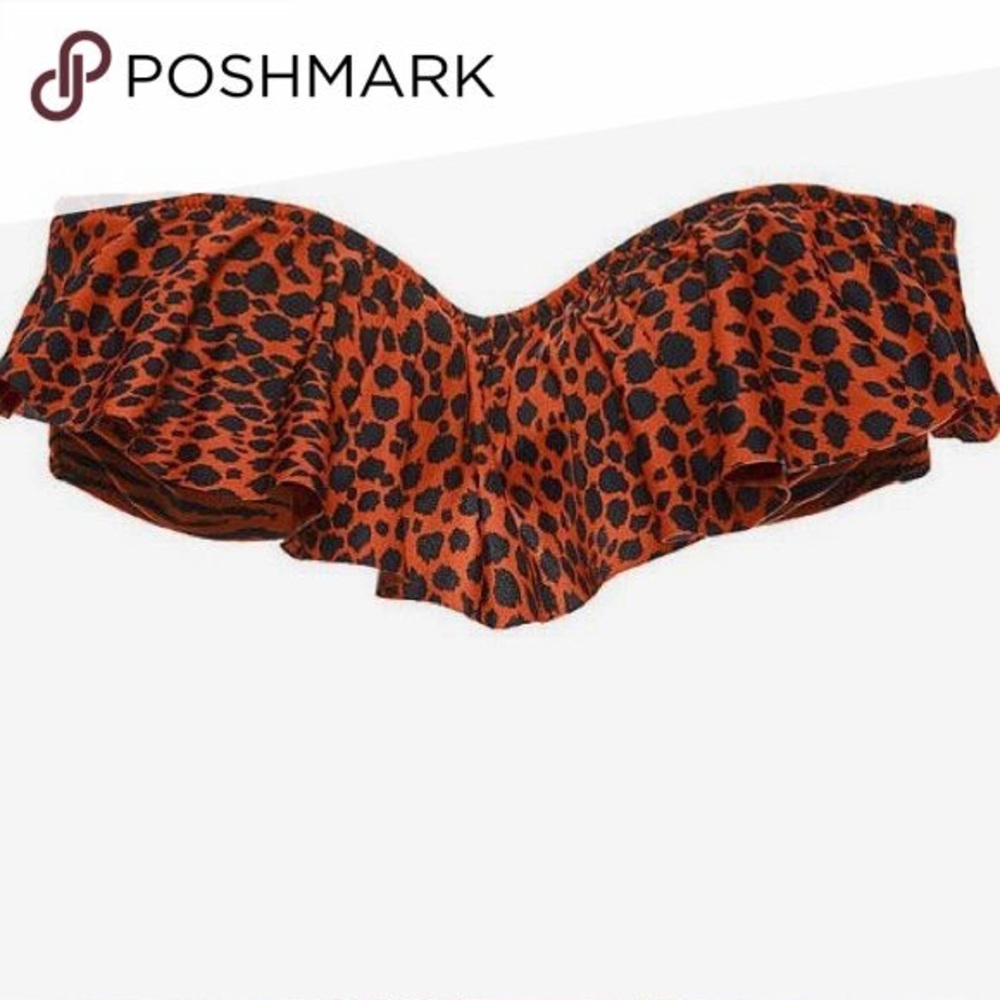 Flounce Bandeau Swim Suit Bikini Top Cheetah